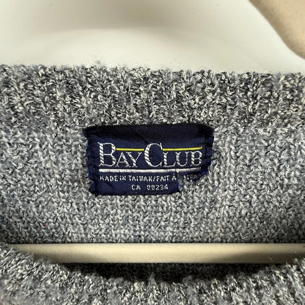 80s Bay Club Sweater Vintage Gray Purple Geometric Cable‎ Knit Size XL